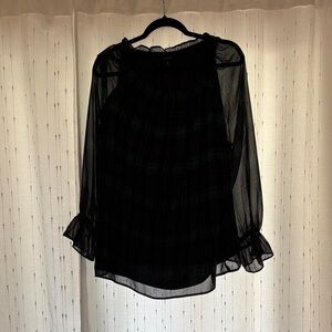 Talbots Black Sheer Blouse with Ruffle Sleeves